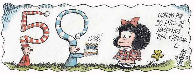 Fanpage oficial da personagem celebra o aniversrio com tirinha especial(foto: Reproduo/www.facebook.com/MafaldaDigital)