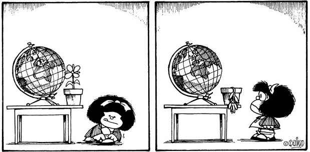 Mafalda, apesar de criana, j pensava sobre injustia social, a destruio do meio ambiente e a falta de sensibilidade dos governantes(foto: Reproduo/www.facebook.com/MafaldaDigital)