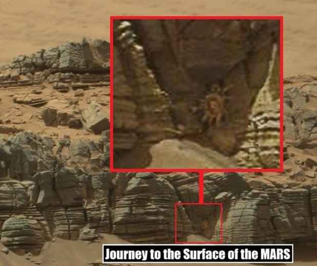 Um usuário do Facebook compartilhou essa imagem, dizendo que se trata de um 'caranguejo' gigante em Marte. Segundo astrônomo, é mais um caso de pareidolia(foto: Facebook/Reprodução) Um usuário do Facebook compartilhou essa imagem, dizendo que se trata de um 'caranguejo' gigante em Marte. Segundo astrônomo, é mais um caso de pareidolia(foto: Facebook/Reprodução)
