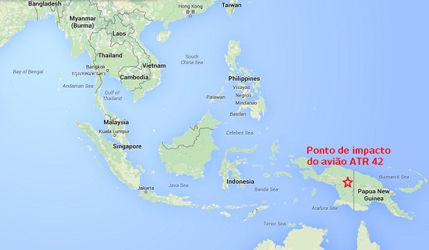 O avião ATR 42 da Trigana Air caiu nas montanhas Bintang, na Indonésia, próximo à fronteira com a Papua Nova Guiné(foto: Google Maps/Reprodução) O avião ATR 42 da Trigana Air caiu nas montanhas Bintang, na Indonésia, próximo à fronteira com a Papua Nova Guiné(foto: Google Maps/Reprodução)