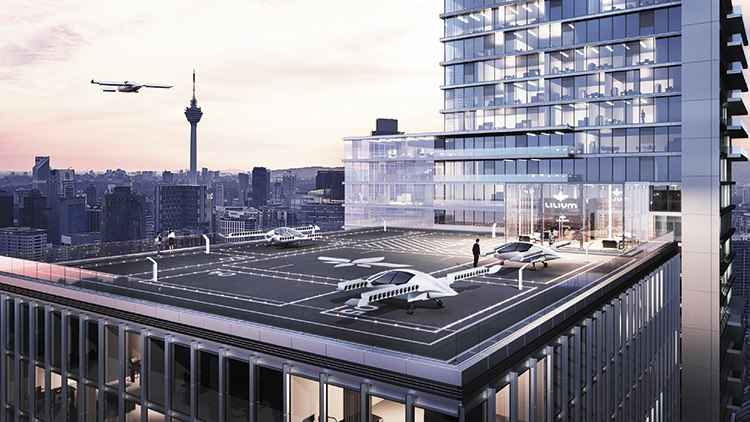 Uma perspectiva de como seria o espaço para estacionamento do jato de cinco lugares da empresa alemã Lilium: Uma perspectiva de como seria o espaço para estacionamento do jato de cinco lugares da empresa alemã Lilium: