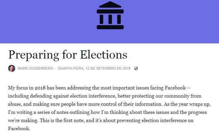 Mark Zuckerberg fala sobre eleições no Facebook